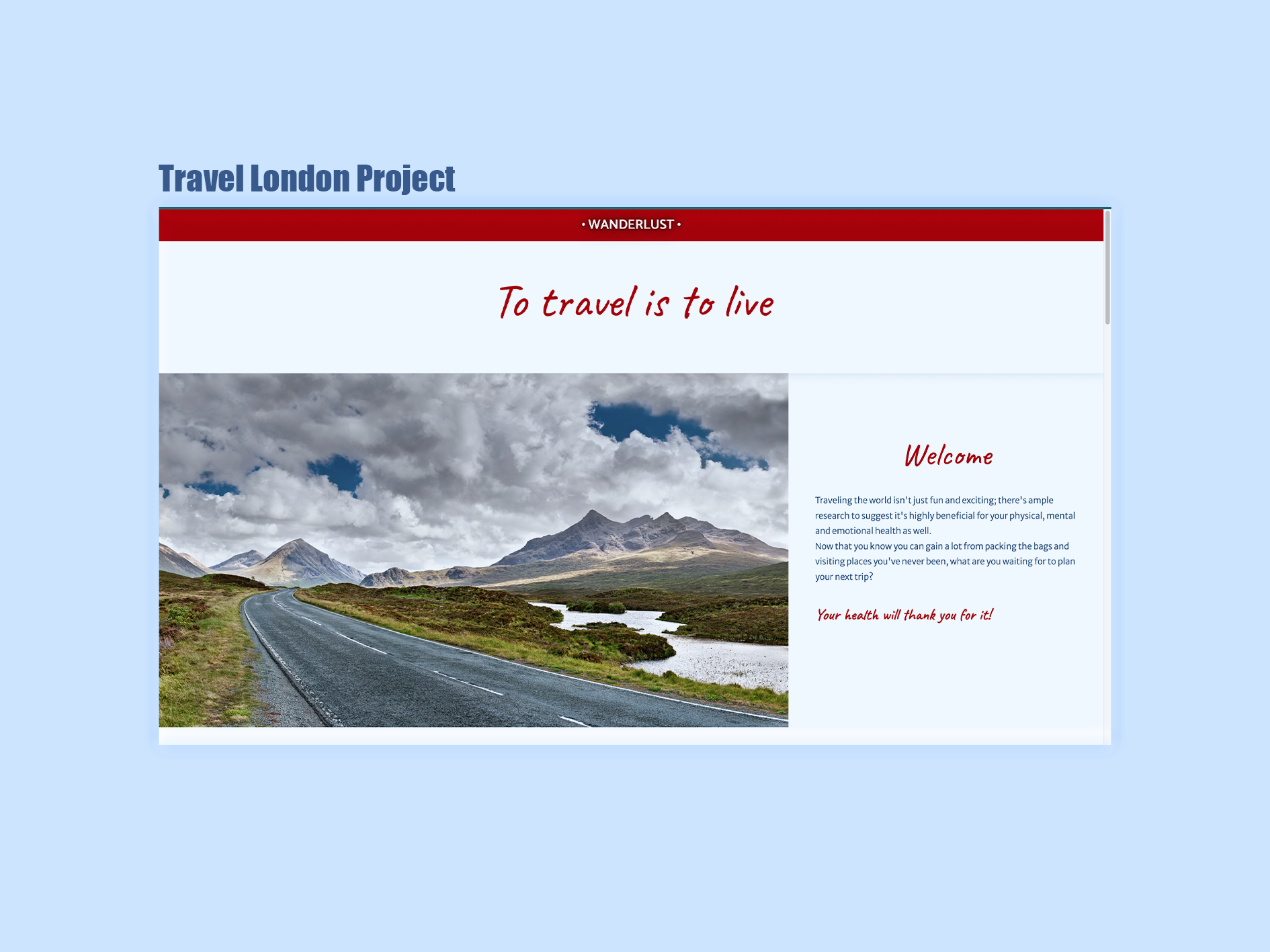 Image of a travel to London page I created during SheCodes workshops